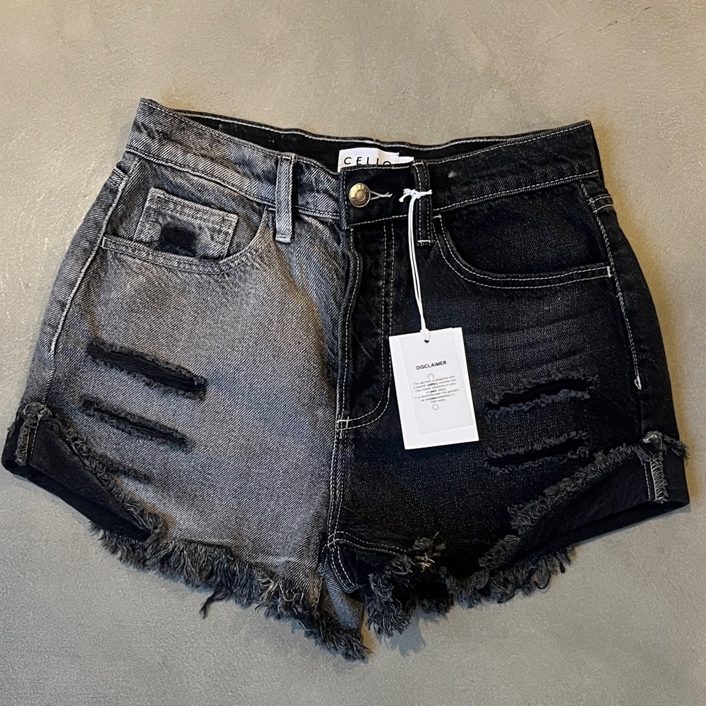 Cello Two-Tone Black and Gray Jean Shorts
